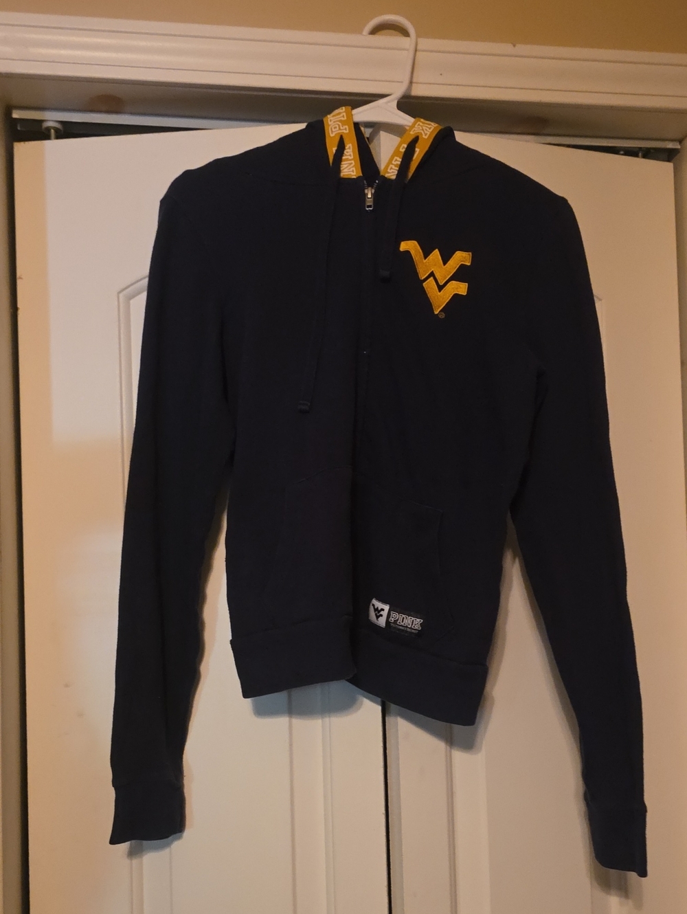 PINK Victoria's Secret Navy Zip-Up Hoodie with Gold WV Emblem